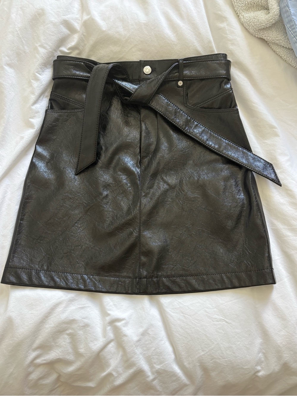 Boss Black Faux-Leather Mini Skirt with Tie Waist